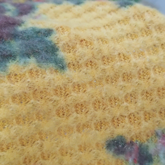 Out From Under Waffle Knit Long Sleeve Yellow Floral Cropped Top - Size M - Picture 6 of 12